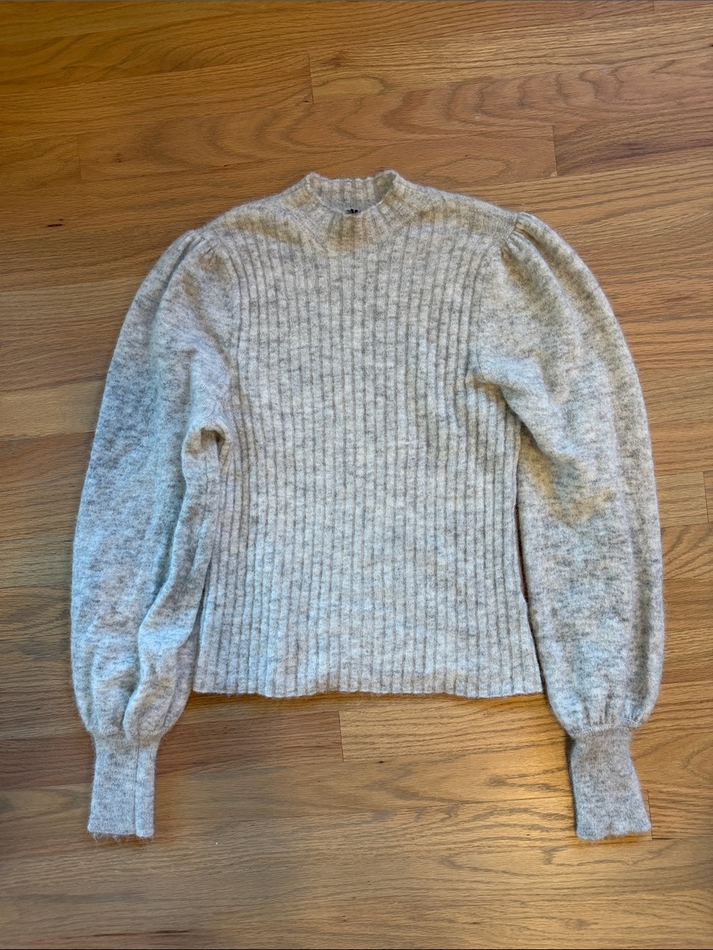 ME+EM 60% Alpaca Wool Ribbed Mock Neck Sweater Heather Grey M